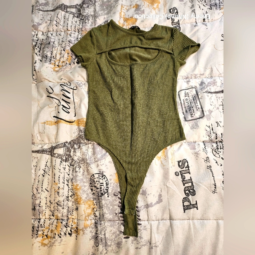 Olive Green Ribbed Bodysuit